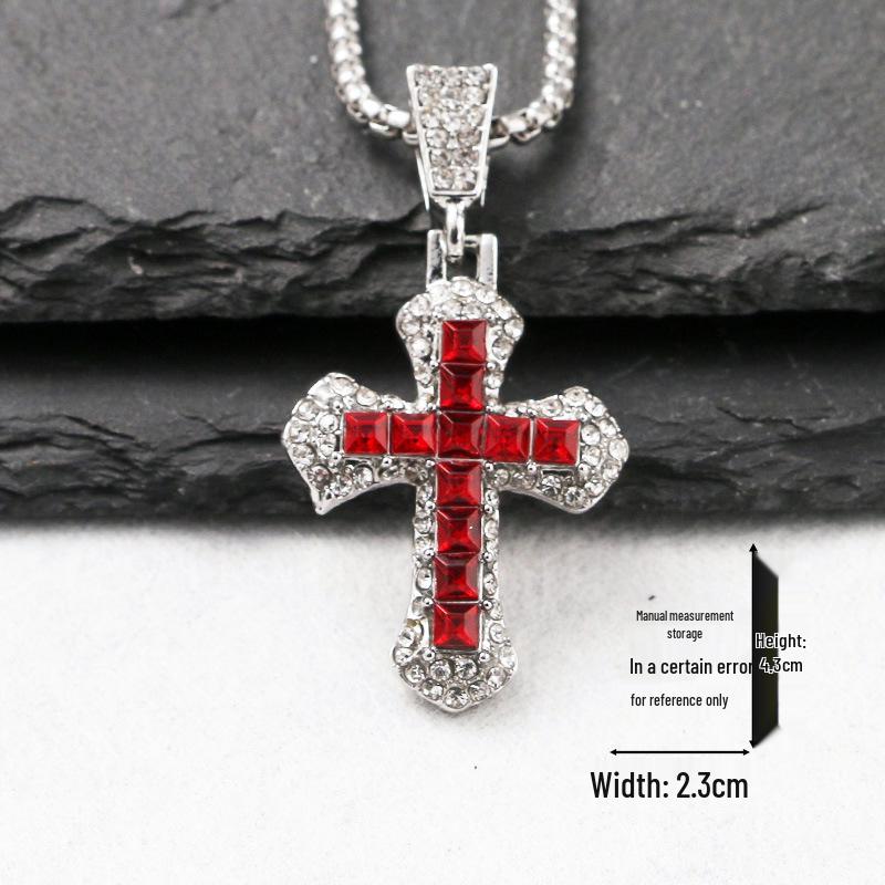 Trendy Cross-Border Rhinestone Pendant Necklace: Unisex Hip-Hop Style Stainless Steel Chain.