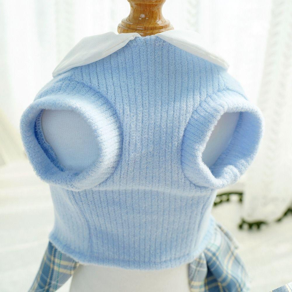 Knitted Pet JK Plaid Skirt Kawaii Dog Dress School Uniform Cat Clothes Small Medium Dogs