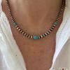 Men'S Turquoise Volcanic Stone Necklace New Bohemian Ethnic Style Unique Niche Hip-Hop Necklace
