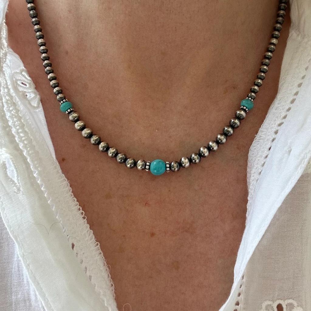 Men'S Turquoise Volcanic Stone Necklace New Bohemian Ethnic Style Unique Niche Hip-Hop Necklace