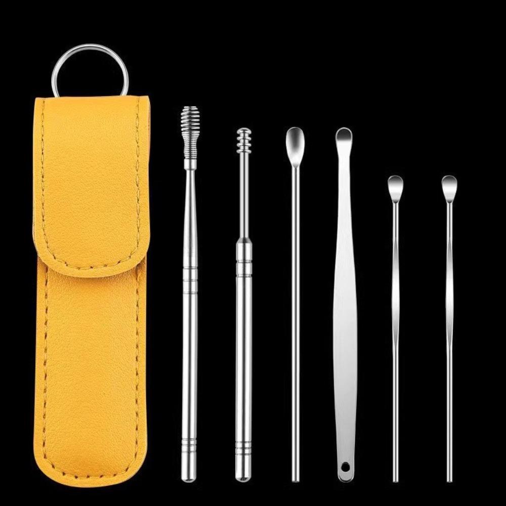 6Pcs Set Ear Wax Pickers Cleaning Stainless Steel Earpick Wax Remover Curette Ear Pick Cleaner Ear Cleaner Spoon Care Ear