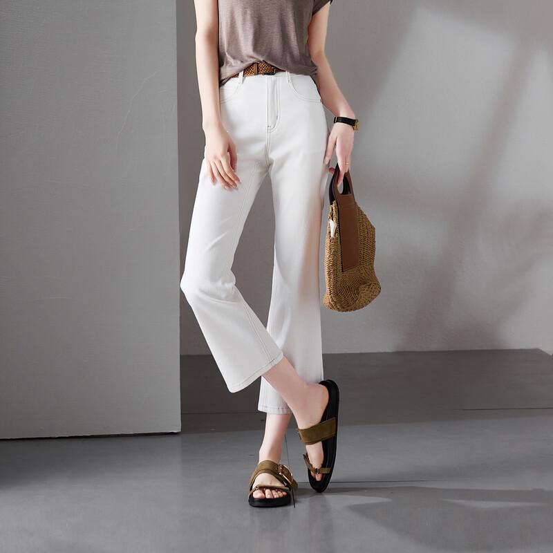 SOFSIL Women s High-Waisted White Flared Cropped Jeans 30/XXL