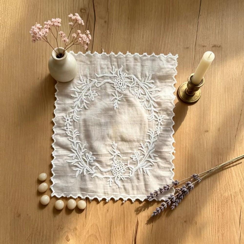Soft Flounced Lace Placemats Flower Embroidered Cloth Napkins New Table Cup Mat  Photo Background
