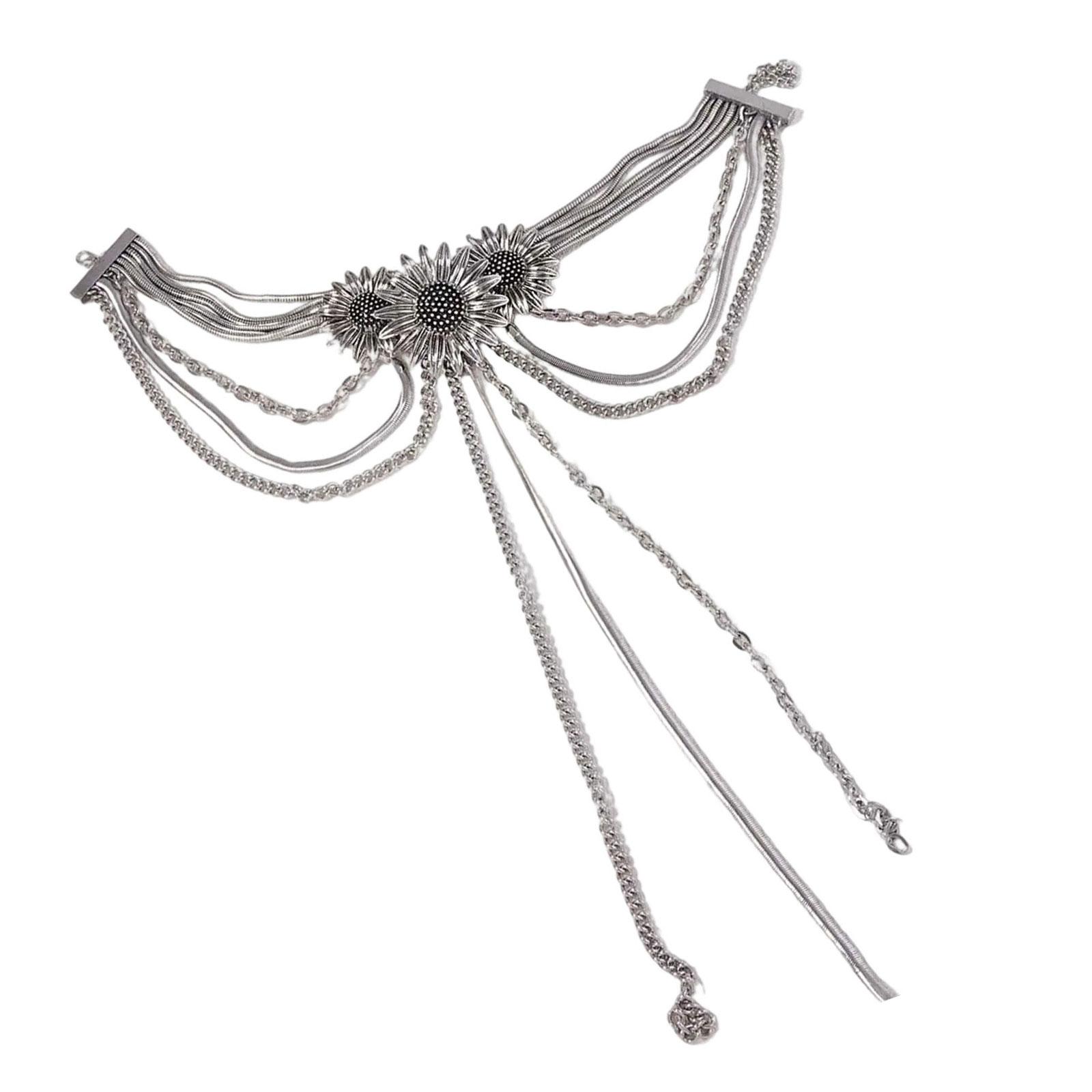 

Fashionable Necklace with Unique Flower and Tassels Adjustable Floral Pendant Neckchain Multi-layer Clavicle Chain серебряный