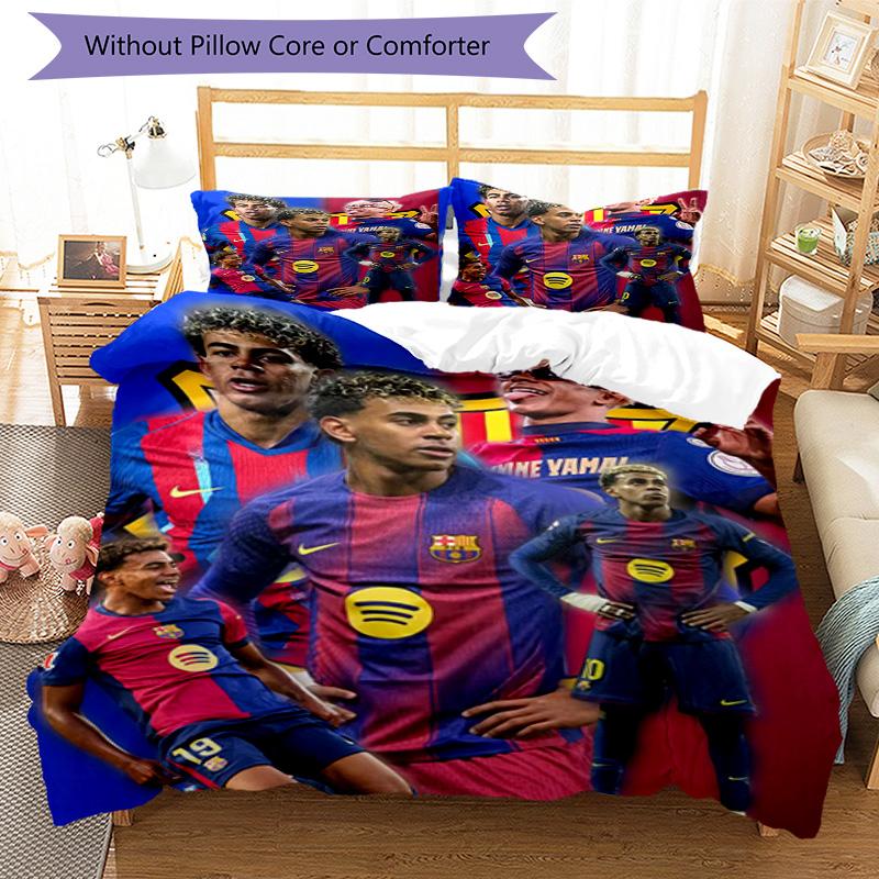 Lamine Yamal Barcelona Football Jersey Bedding Set,Comfort Bed Linen for Boys Room Decoration,Perfect Gift for Match Fans,Wrinkle Resistant Duvet Cove
