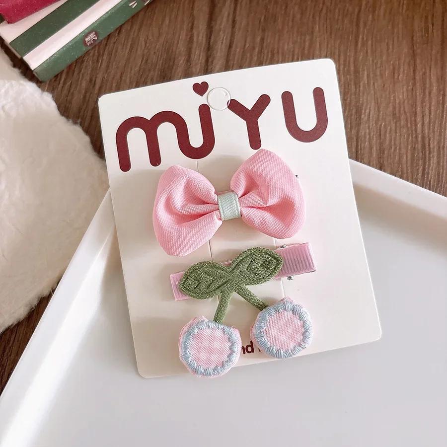 2pcs Pink Kids Barrettes Flower and Bow Fabric Bow Children Baby Hair Clips Hairpins BB Girl's Bangs  Hairpins Kids Accessories