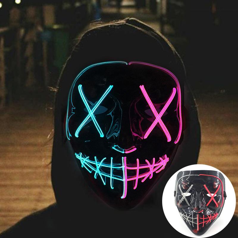 Wireless Scary Glowing Mask LED Luminous Purge Mask Halloween Carnival Light Up Cosplay Party Mask Festival Costume Supplies
