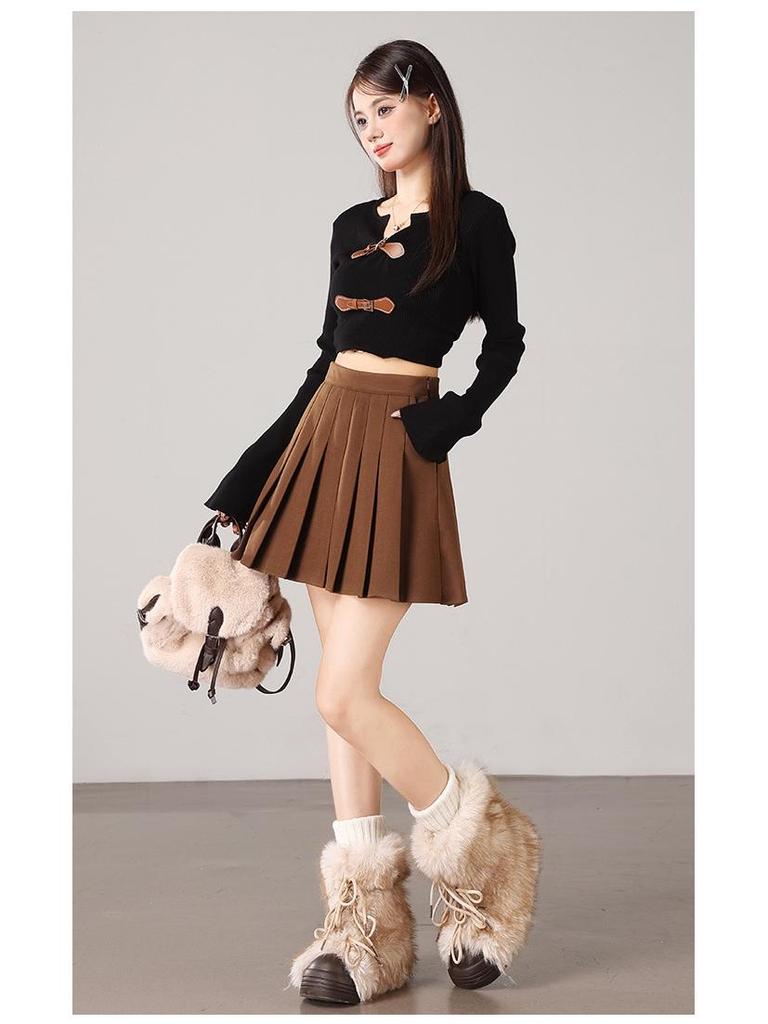 2025 Fall/Winter Fresh College Style High Waist Woolen Pleated Skirt