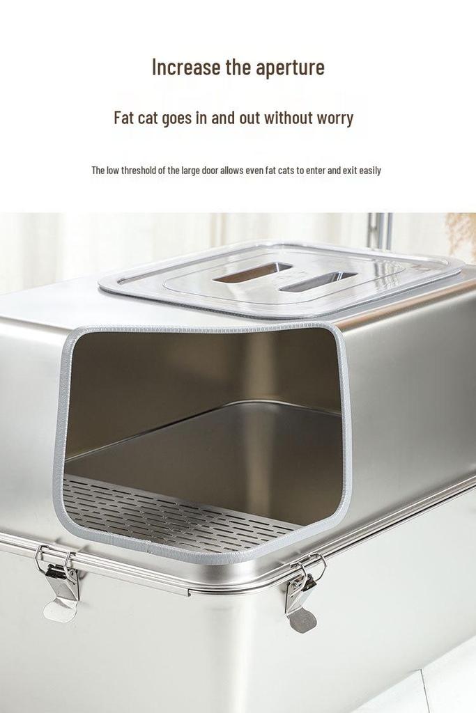 Stainless Steel Extra Large Enclosed Cat Litter Box - Odor & Splash Proof