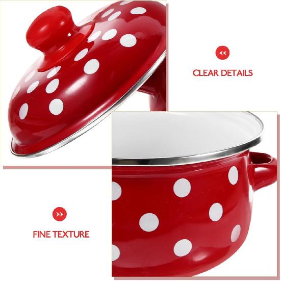 BESTOYARD 1 Quart Enamel Stock Pot with Lid - Double Ear Soup Pot for Simmering, Steaming, and Cooking - Vintage Style Kitchenware for Healthy Meals