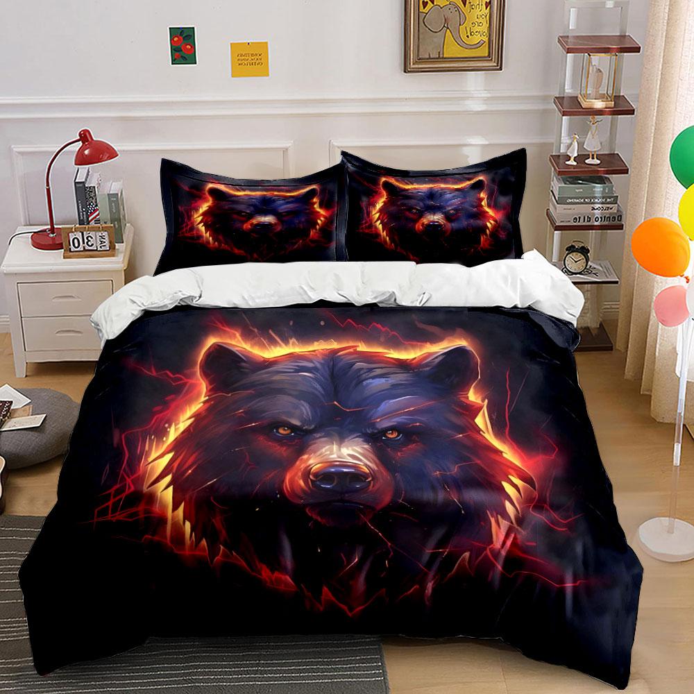 Fiery glowing bear face. Bedding sets Duvet cover sets Duvet covers Pillowcases(1*Duvet Cover 2*Pillowcases without duvet insert)