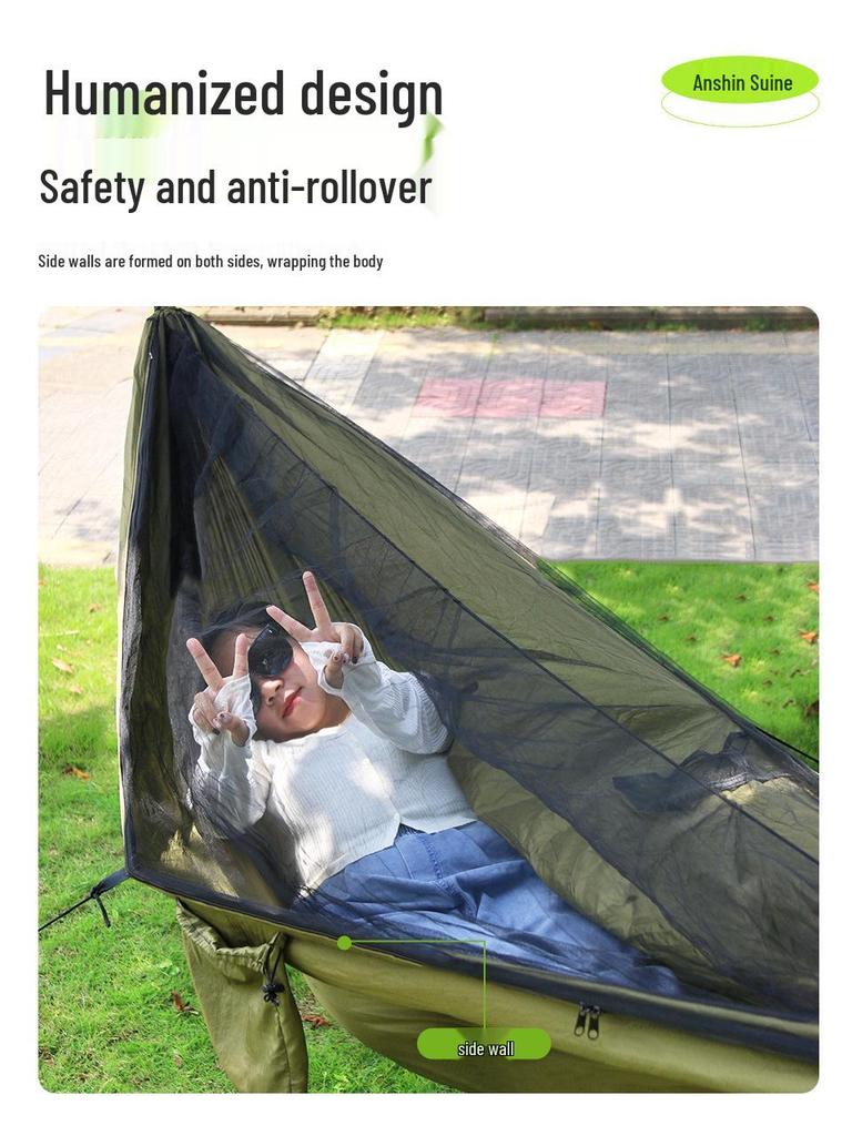 TEMU Outdoor Camping Lightweight Nylon Hammock with Mosquito Net - High Load-Bearing and Tear-Resistant