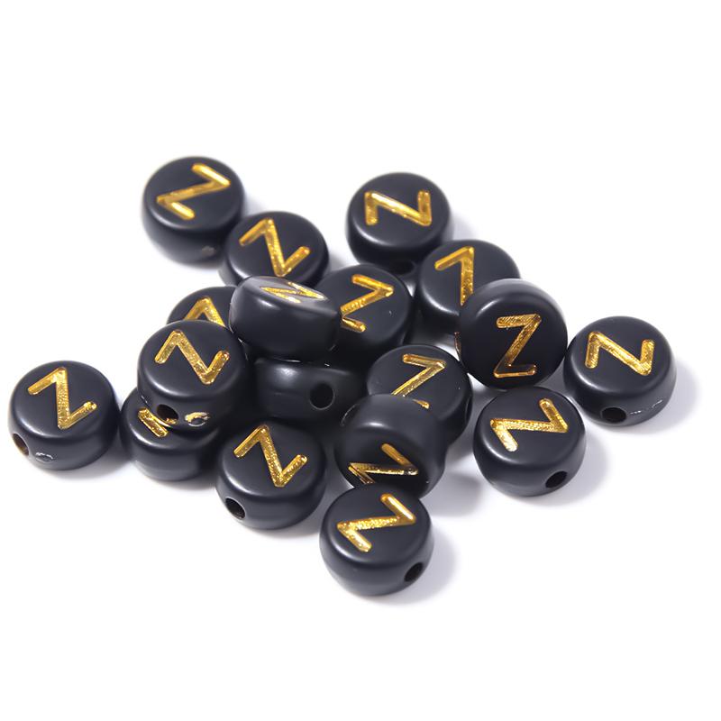 100pcs Black Color Acrylic Letter Beads A-Z Round Flat Alphabet Spacer Bead for Jewelry Making DIY Bracelet Necklace Charms