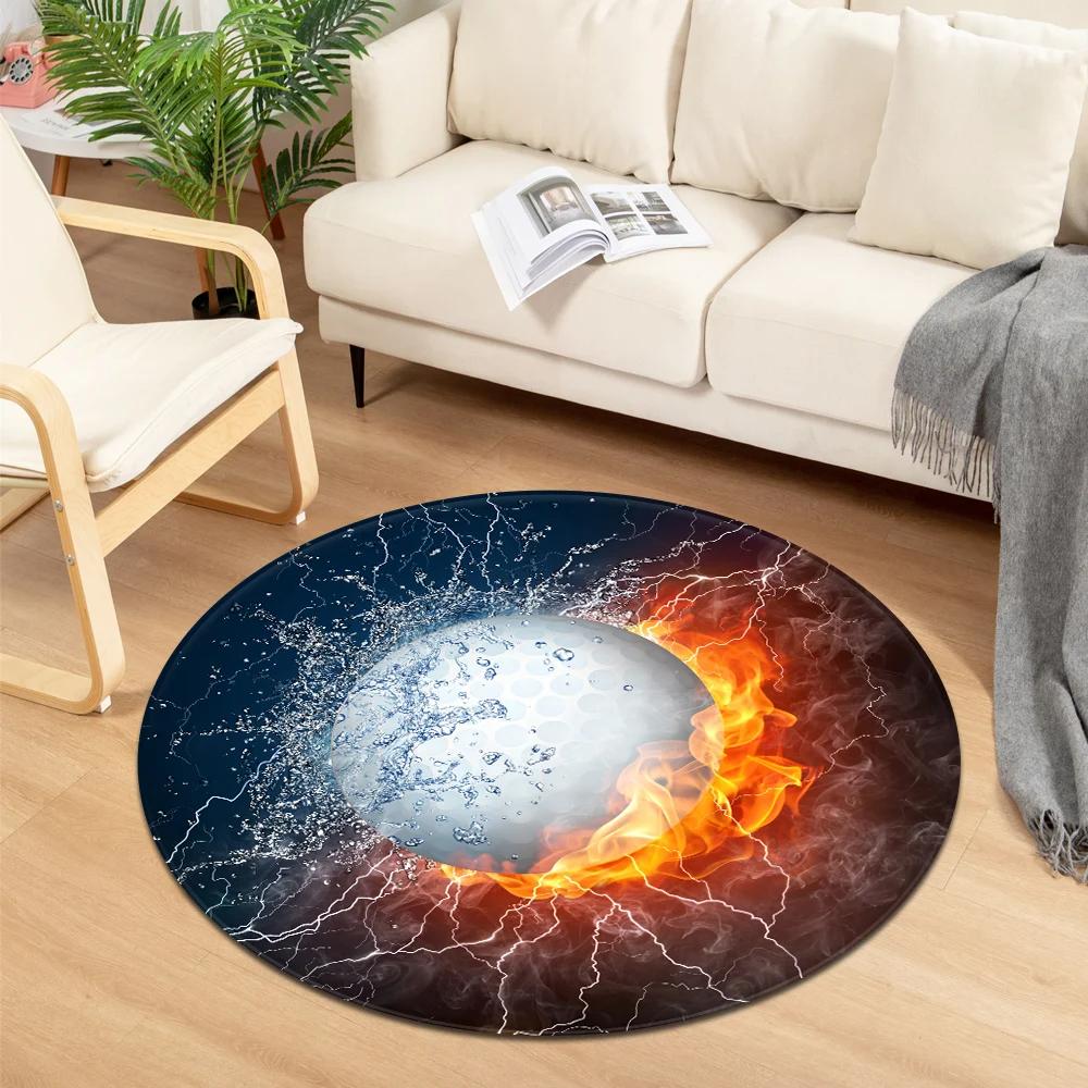 Tapis Rond Imprimé Sport de Balle Tapis Frais Eau et Feu pour Chambre d'Enfant Salon Paillasson Décoration Chaise de Jeu Tapis de Sol Antidérapant