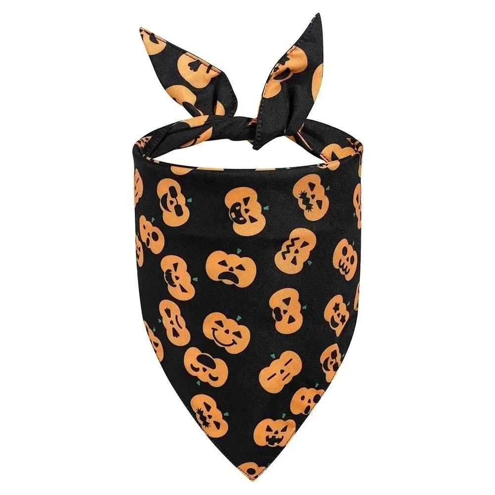 1×Halloween Dog Bandana Pet Triangle Scarf Pumpkin Ghost Pattern Adjustable Dog Bib Costume For Small Medium Dogs Cats Accessory