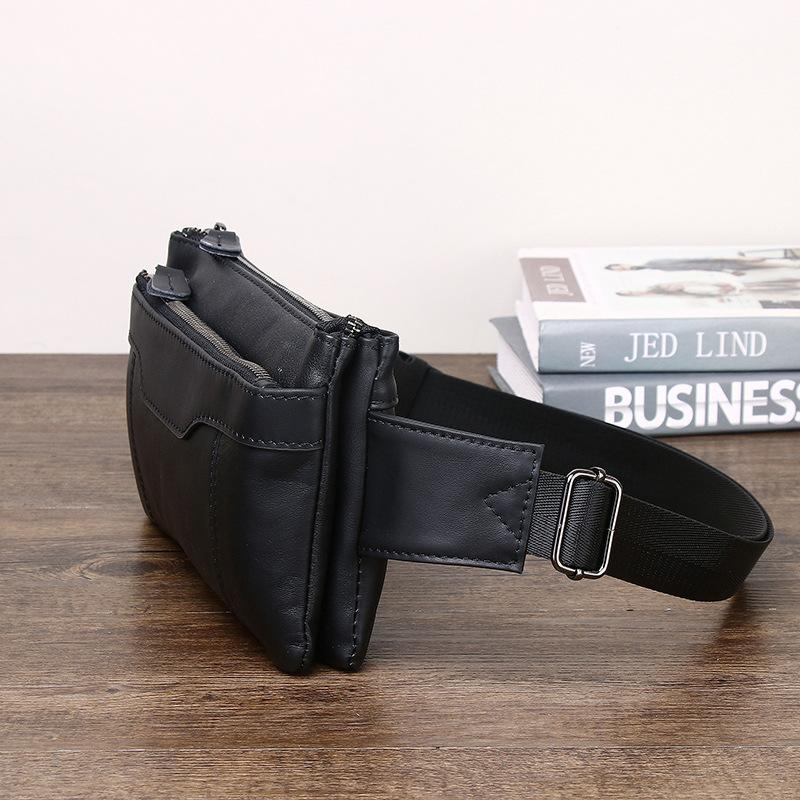 Leather Men'S Fanny Pack, Mobile Phone Bag, Leisure Sports, Outdoor Messenger Small Backpack, Trendy Shoulder Bag.