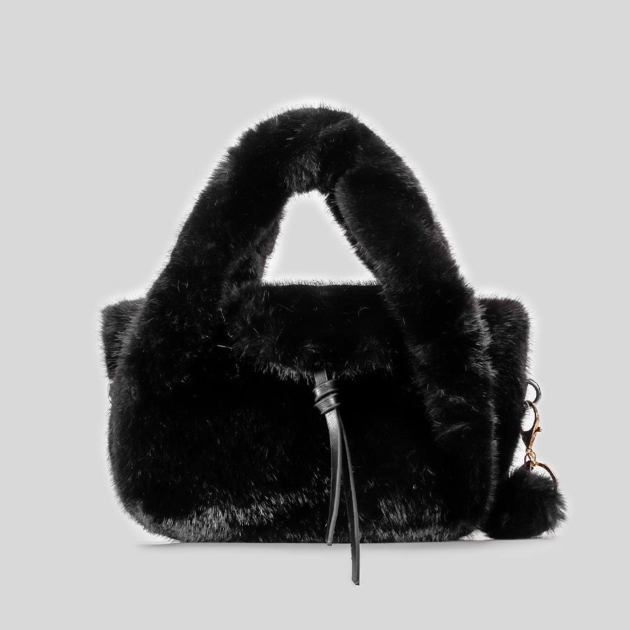Luxury Faux Fur Handbag Women Fashi Winter Bucket Shoulder Crossbody Bag Korean Style Soft Fluffy Purse