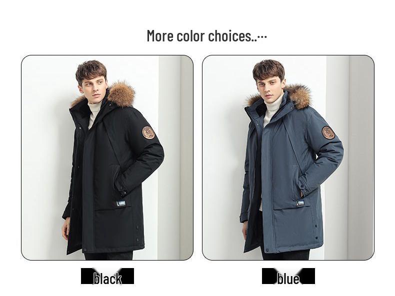 Men's Mid-Length Winter Down Jacket with Large Fur Collar, Plus Size, Middle-Aged Business Casual Style