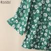 ZANZEA Women Round Neck 3/4 Sleeve Casual Floral Blouse