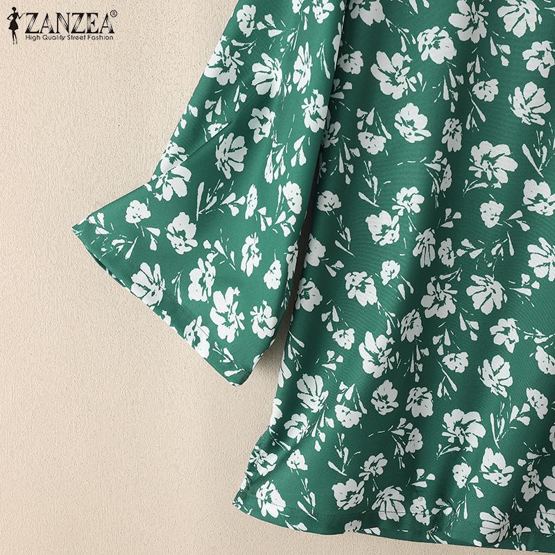 ZANZEA Women Round Neck 3/4 Sleeve Casual Floral Blouse