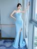 White Formal Pleated Waist-Cinching Dress with Slimming Split Strap Design