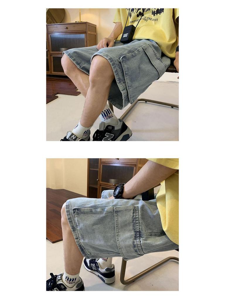Men's Retro Washed Denim Wide-Leg Summer Workwear Shorts
