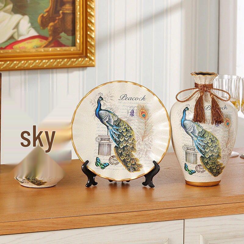 American-European Ceramic Vase Set: Elegant Three-Piece Home Decor for Living Room, Flower Arrangements, and Entryways