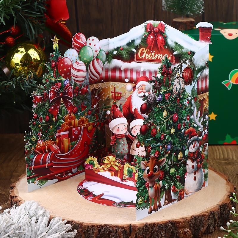 1Pc 3D Christmas Card With Snowy Winter House And Santa Claus Design Envelope Included Festive Greeting For Family Friends