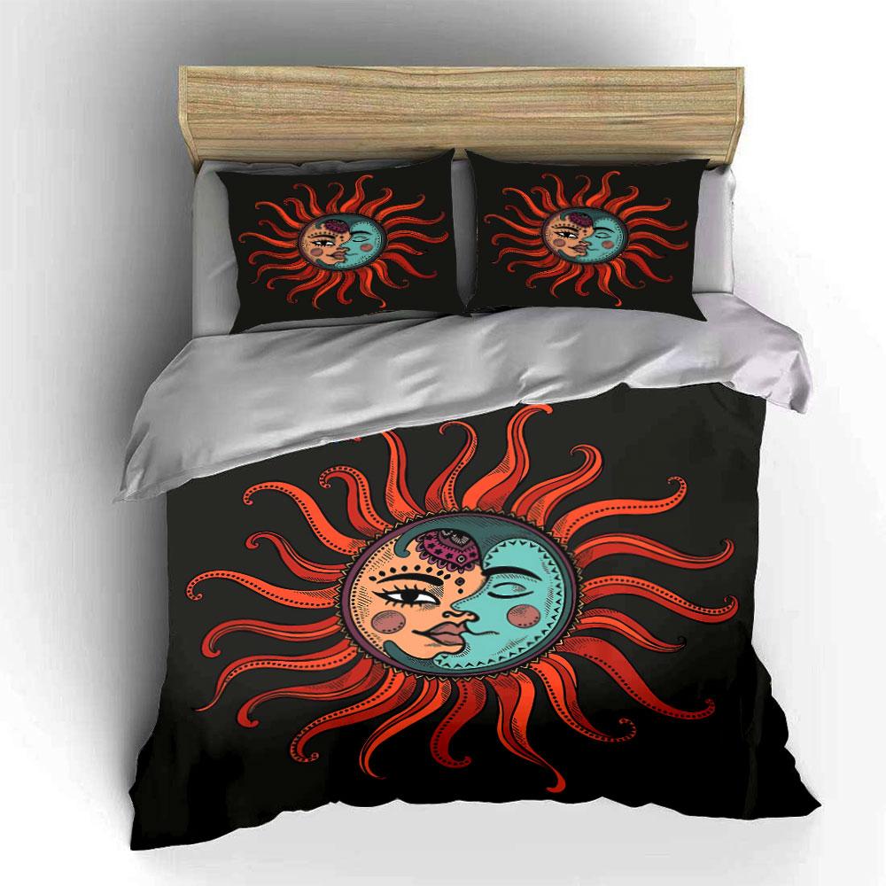 Sun and Moon Mandala Design Bedding Duvet Cover Set Duvet Cover Pillowcases  (1*Duvet Cover 2*Pillowcases, without duvet insert)