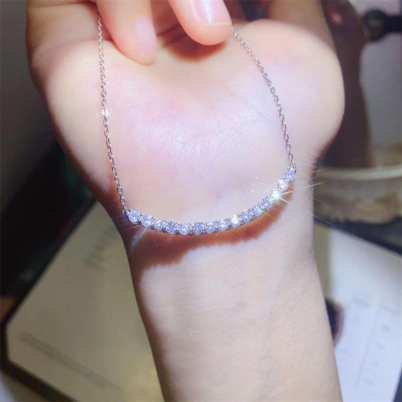 Moissanite Smile Pendant Necklace - Diamond Clavicle Chain, Passes Tester, Valentine's Day Gift for Girlfriend