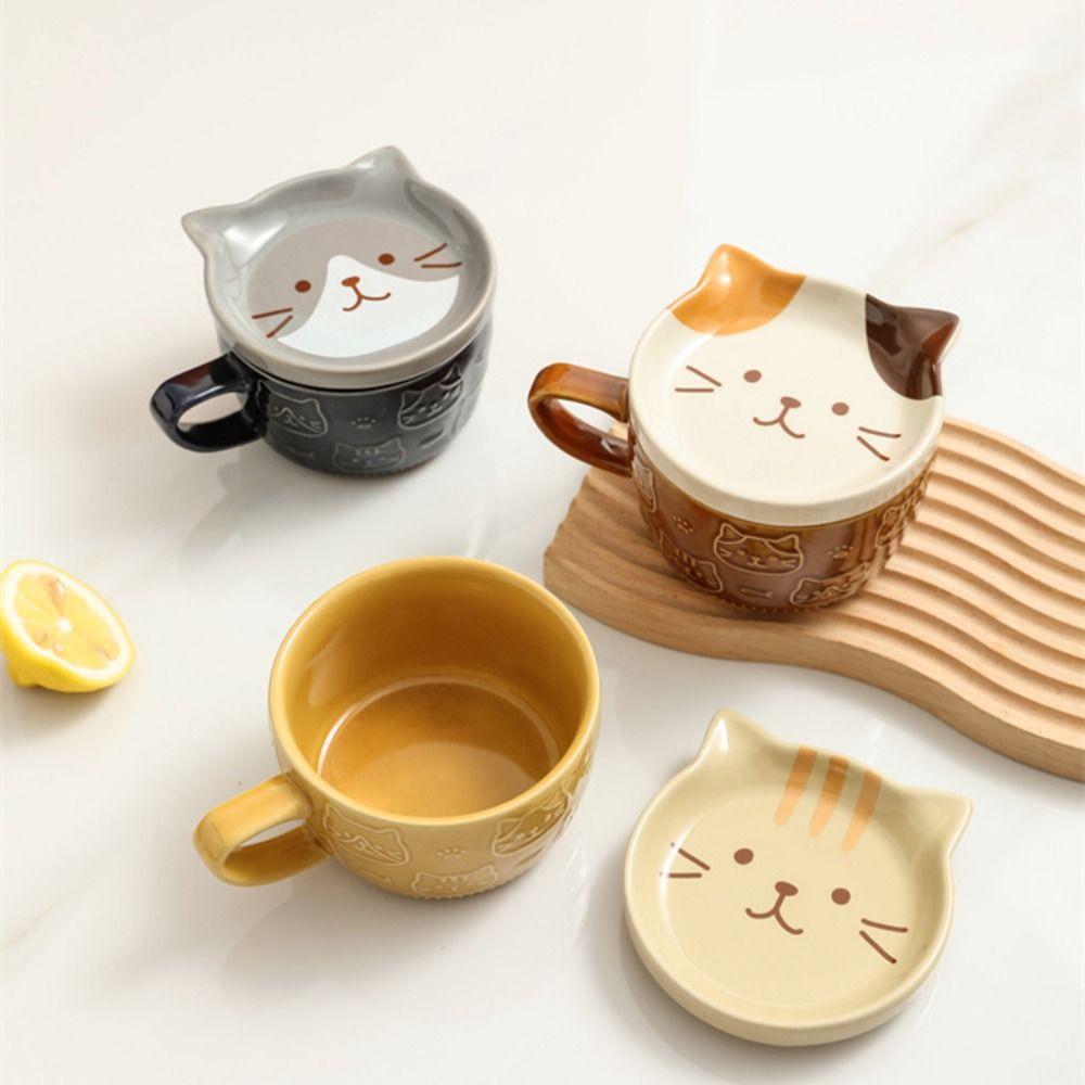 Cat Alpaca Ceramic with Lid Creative Novelty Tumbler Cup Coffee Mug Tea Cup Drinkware