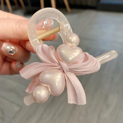 Vintage Pearl Heart Bow Shark Clip Lovely Sweet Hair Clips Girls Heart Hairpin Advanced Hair Accessories Headwear Exquisite Gift