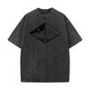 Rectangular Black Mountain Pure Cotton Men Tops  Tees Vintage Mother Day Retro Washed T Shirts Loose Round Neck Washed T Shirts