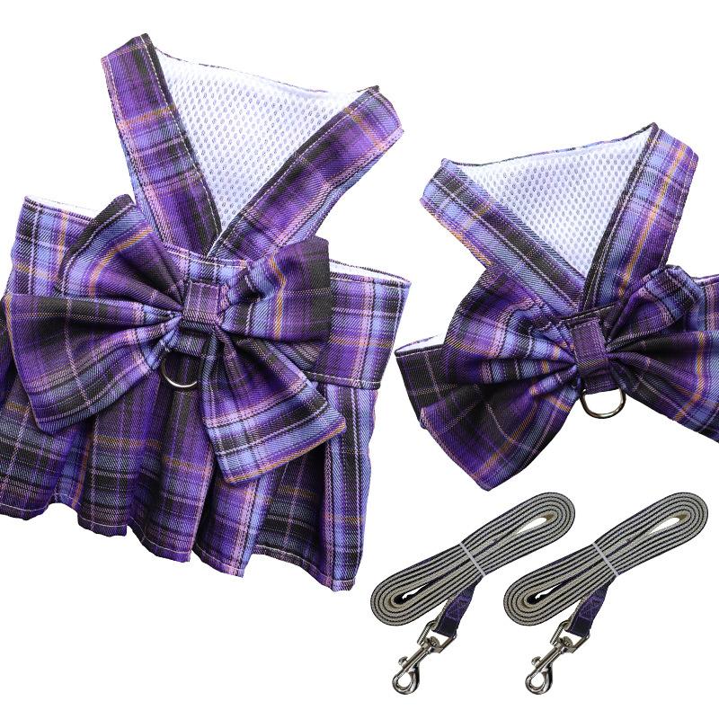 China Manufacturer Pet Plaid Skirt Chest Strap Leash Walking Dog Cat Vest Clothes Teddy Hair Bucket