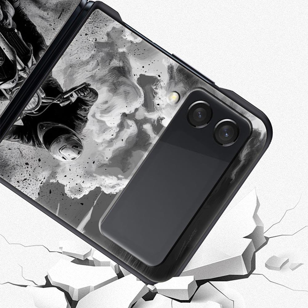 Phone Case for Samsung Galaxy Z Flip 3 4 5 6 7 Folding Black Shell For Samsung Z Flip4 Flip5 PC Hard Cover Cool Motorcycle