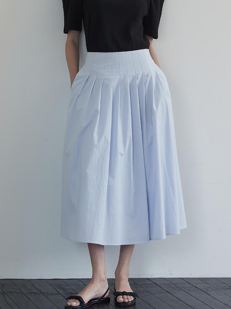 BEMUSE MANSION Tuck Pleats Long Skirt - Light Blue