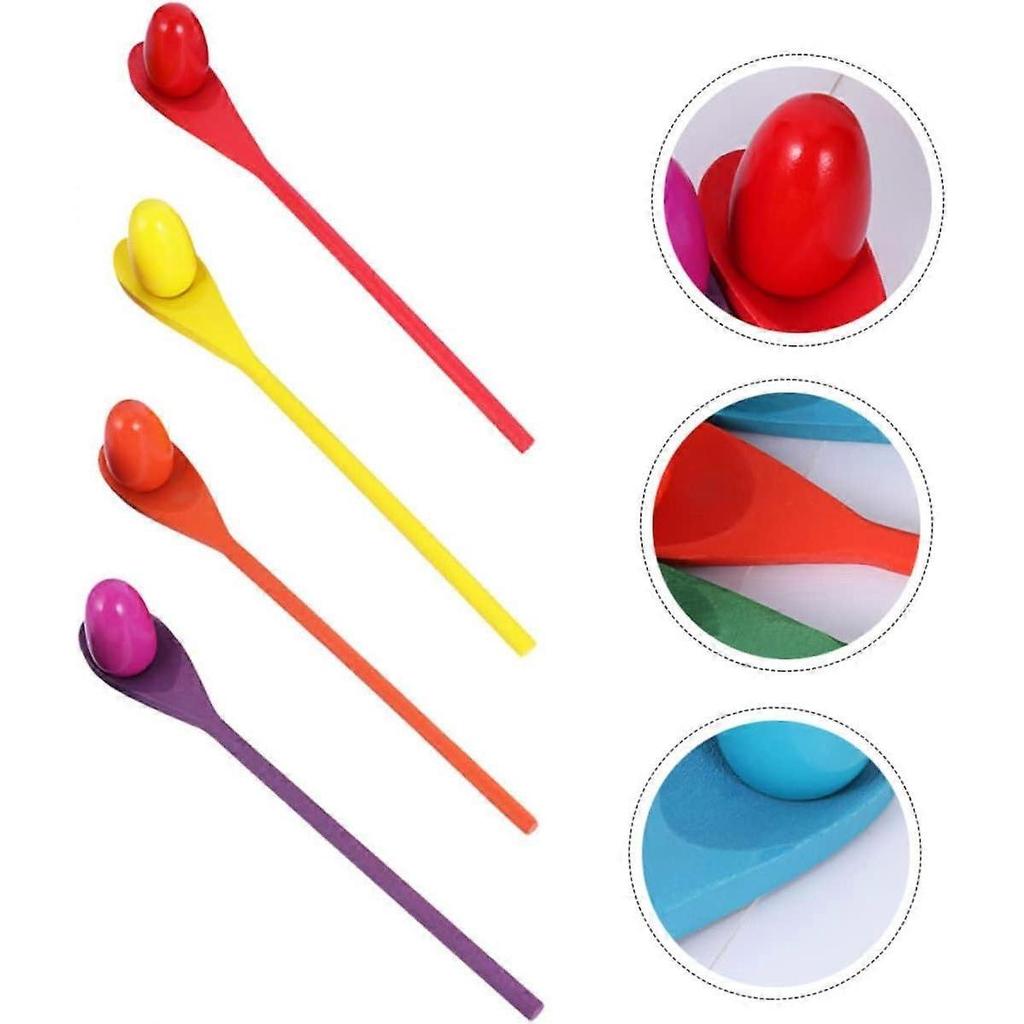 4 Pack Wooden Spoon Throwing Toy Wooden Egg Balance Game Lawn Game Outdoor Activity Toys