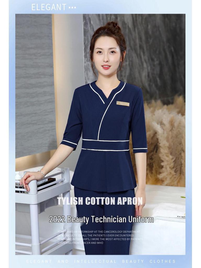 Women's Summer Beauty Salon Uniform Set - 7-Sleeve Foot Bath Technician Outfit