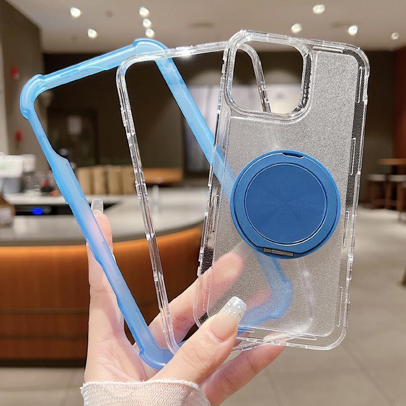 For Magsafe Magnetic 360°Rotat Metal Car Bracket 3-in-1 Four Corner Anti Drop Phone Case For iPhone 16 Pro Max 14 13 15 Pro Max