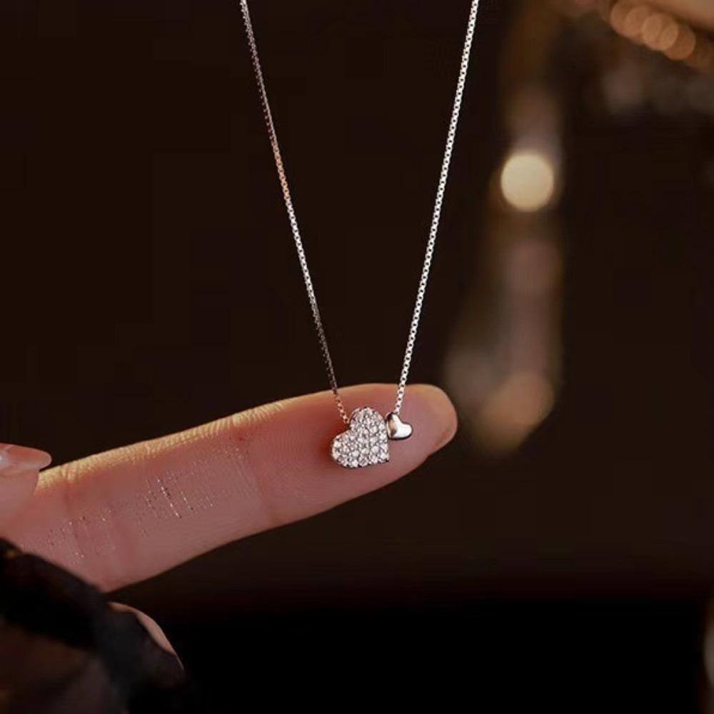 Zircon Double Love Necklace Women's Light Luxury Simple Sweet Niche High-end Clavicle Chain
