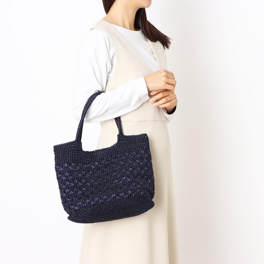 Metallic cord pattern knit tote bag