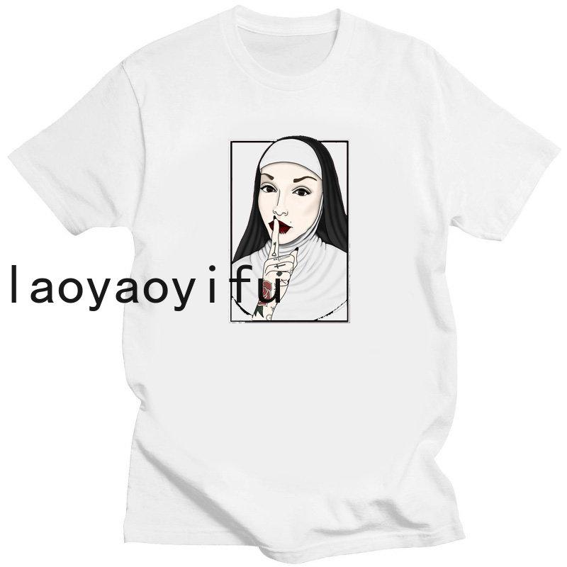 Bad Fun Nun Religion Tshirt New Men Print Aesthetic Shirt O-Neck Short Sleeves Summer Casual Homme O-Neck Tee Shirt Streetwear