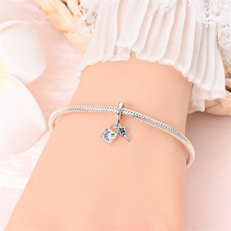 Authentic Copper Charm Bead Charms Luxury Blue Star Shape Key Lock Charm Pendant Bead Charms Compatible With Bracelets Diy Women Making Delicate Gift