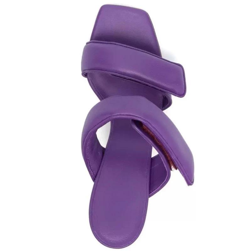 Fashion 2024 New Solid Color Square Head 8.5cm Fashion Slippers Women's Summer Outdoor Beach Black Purple Size 34-43 Sexy Sandals