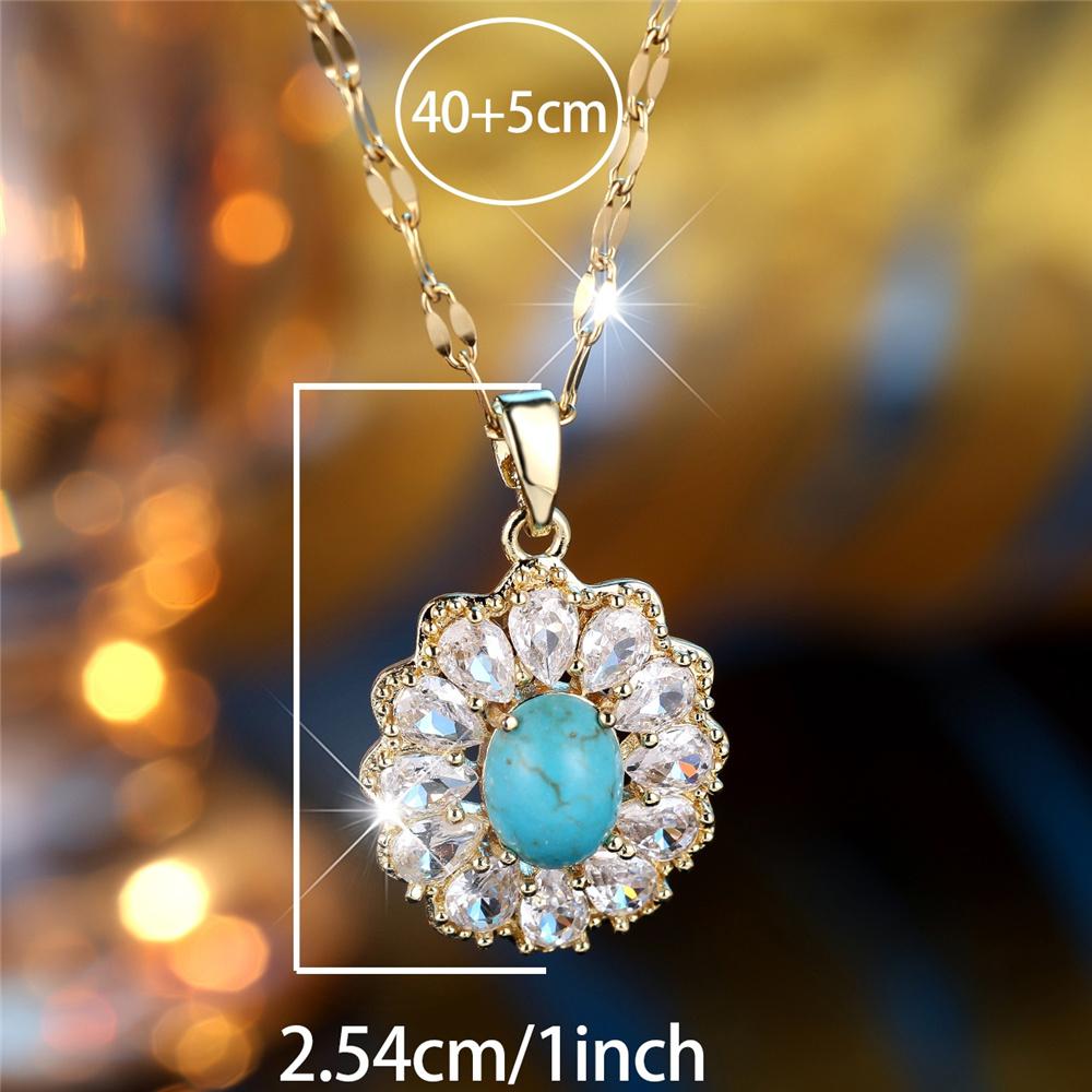 Female Crystal White Zircon Blue Stone Pendant Necklace Vintage Gold Color Wedding  For Women