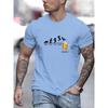 Jumping in Beer Print T-shirt, Men's Casual Street Style Stretch Round Neck Tee Shirt for Summer