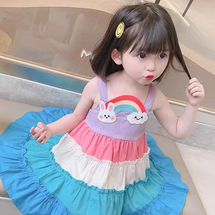 Rainbow Girl's Summer Cartoon Cake Skirt - 2025 Stylish Vest Design
