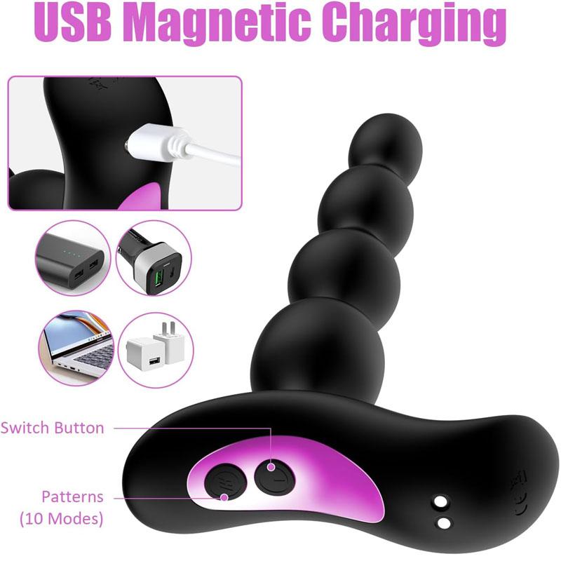 10 Vibration Modes Graduated Design Anal Vibrator Prostate Massager Waterproof Adult Sex Toy for Men, Women and Couples