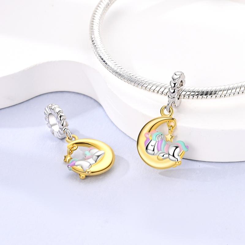 Original Charms Copper Unicorn Moon Stars Pendants Beads Fit Charms Plata Bracelets For Women Women Jewelry Making Diy