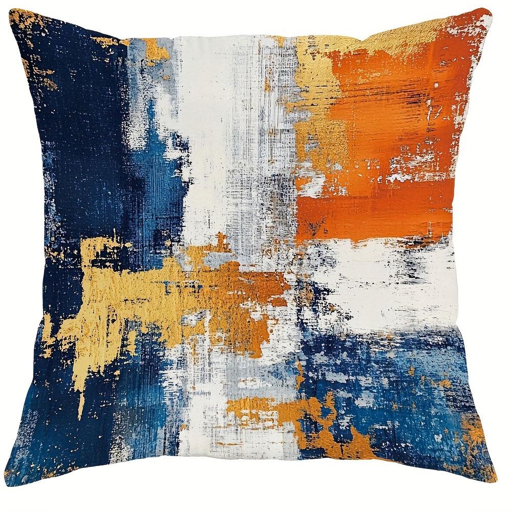 

Blue and Orange Abstract Art PillowcasesBedroom Living Room Sofa Home Decor Polyester Cushion Cover with Zipper 24x24Inch